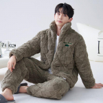 Winter Coral Velvet Kolmekihiline lamineeritud puuvillane pidžaama meeste sametist soe kodu&uuml;likonna komplekt 2XL roheline