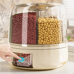 360&deg; p&ouml;&ouml;rlev riisi dosaator toidujaotur, 6 rest, riisi hoiukonteiner, teravilja konteiner valge