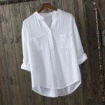 Naiste topid Puuvillane valge s&auml;rk Mujer Kontori pikkade varrukatega Korea vaba vabaaja vertikaalsed V-kaelusega s&auml;rgid Top Blusas De Mujer 2XL valge
