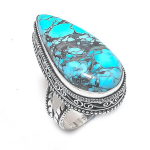 Natural Tibetan Turquoise Gemstone 925 Sterling Silver Jewelry Ring Size 8 l7p48