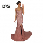 Naiste &otilde;htukleit, s&uuml;gav V-kaelus, l&otilde;hestatud &auml;&auml;ris, litrid, k&otilde;hn kalasaba-&auml;&auml;r, taga t&otilde;mblukk, varrukateta balli kokteilipeokleit maast pikk balli kleit S roosa