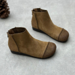 Johnature Retro Ehtne Nahk &Uuml;mar Nina Madal Kont Vabaaja L&uuml;hikesed Saapad &Uuml;hev&auml;rvilised Pehme Tald Naiste Pahkluusaapad 35 khaki