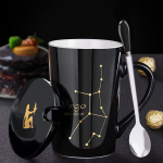 Loov keraamiline kruus &ndash; kaane ja lusikaga T&auml;htkujud, ideaalne kingitus paaridele Virgo Spoon with Lid must