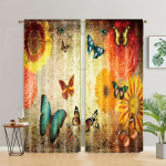 Vintage l&auml;ikiv liblikas lilleline aken kardinad rulood elutuppa laste magamistuppa vannituba k&ouml;&ouml;k kontori uks kodukaunistus 2tk W65X60H(cm)X2Pcs&Hook