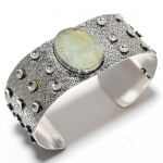 Prehnite Gemstone Handmade 925 Sterling Silver Cuff Bangle Adjustable v5n04