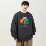 Tr&uuml;kitud s&uuml;gistalvine kampsun meeste kevad ja s&uuml;gis 2024 Korea uus &uuml;mmargune kaelus, vaba topp &scaron;ikk Hongkongi stiilis trendikas M must