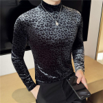 Meeste T-s&auml;rgid Kuldne samet-leopardimustriga pikkade varrukatega elastsed T-s&auml;rgid meestele, poolk&otilde;rge kraega, &otilde;hukese kehaehitusega vabaaja topid T-s&auml;rgid M must