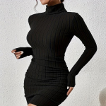 Seksikas minikleit naistele S&uuml;gisene must soliidne kilpkaelusega pikkade varrukatega mantelkleit Klubi Elegantne Bodycon Peokleidid Naistele XL must