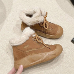 Platvormil karvased pahkluuni lumisaapad naistele puuvillased kingad korterid pl&uuml;&uuml;sist soojad tossud talvine mood 2024 trend seemisnahast vabaajajalatsid paelkinnitusega Botas Mujer 40 must