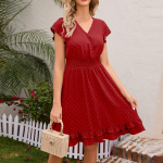 Naiste vabaaja &uuml;hev&auml;rviline v&ouml;&ouml;kohast kroogitud V-kaelusega kleit L sinine