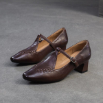 Johnature Retro Mary Jane kontsaga kingad ehtsast nahast pumbad mugavad elegantsed naiste kingad 35 tumepruun v&auml;rv