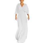 Naiste kleit elegantne plisseeritud V-kaelusega maksikleit naistele, dolmani varrukatega, &otilde;hukese v&ouml;&ouml;kohaga t&auml;ispikk seelik peokleit XXL valge