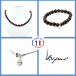 Pierres et Min&eacute;raux. Parure bijoux Bracelet Collier perles Grenat 8 mm. Chaine en acier Taille personnalisable.