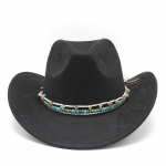 Boheemlasest seemisnahast &uuml;lesp&ouml;&ouml;ratud servaga l&auml;&auml;ne kauboim&uuml;ts meeste ja naiste &otilde;ues lokkis &auml;&auml;rega etnilise stiiliga silindrim&uuml;ts, viltk&uuml;bar M（56-59cm）