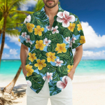 Meeste moodne lahtine Hawaii tr&uuml;kitud l&uuml;hikeste varrukatega rannas&auml;rk L armee roheline v&auml;rv