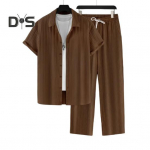 2 tk/komplekt Meeste vabaaja riietus rev l&uuml;hikeste varrukatega &uuml;herealine s&auml;rk Elastne v&ouml;&ouml;koht pikad p&uuml;ksid, &uuml;hev&auml;rviline riietus S kohv