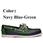 Men Women Genuine Leather Docksides Classic Boat Shoes,Homme Femme Navy Blue-Red Plus Size 36-46 Brand Flats Loafers A085 39