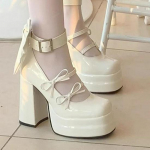 2025 Korea &uuml;mmarguse ninaga veekindlad Mary Jane platvormkingad magusa lipsuga Size 38 kreemikas/valge