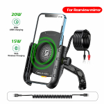 Mootorratturi telefonihoidja kinnitus koos Qi 15W juhtmevaba laadija ja 20W USB-C kiirlaadimispordiga, C-st C-ni kaabliga 4-8 telefonidele Rear view mirror must