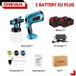 ONEVAN 1000 ml elektriline pihustusp&uuml;stol juhtmeta v&auml;rvipihusti auto m&ouml;&ouml;bli terasest kattega &otilde;huhari, mis sobib Makita 18 V akuga 2 Battery EU Plug