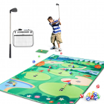 Laste golfikomplekt paksendatud 3 mm golfim&auml;ngumati, kustutatava tablo, kepi ja kleepuvate pallidega, v&auml;litingimustesse ja siseruumidesse