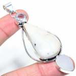Natural Dendrite Opal,White Topaz Stone 925 Sterling Silver Pendant 3.39 a0f65