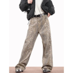 Retro Leoparditr&uuml;kiga Laiade Jalgadega Teksap&uuml;ksid Naistele Kevadeks ja Suveks Disain K&otilde;rge V&ouml;&ouml;koht Peen L&otilde;tv Sirge P&uuml;ks 2XL gray