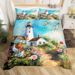Mere&auml;&auml;rse linna maastikuga voodipesukomplekt Lilled Rustikaalne Tekikott Rannikustiil Saare Tekikott Ookeanimaastikuga Tekikott EU single(135x200cm)