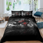 Mootorrattakujuline voodipesukomplekt, Mootorrattaga tekikott lastele, poistele, teismelistele, &Auml;&auml;rmusspordi teemaline tekikott komplekt lukuga 135x200cm 3pcs&Duvet Cover