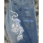 Tikandiga baggy teksad Y2K riided meestele naistele Harajuku hiphop tikandiga vintage sinised baggy teksad madala v&ouml;&ouml;kohaga laia s&auml;&auml;rega p&uuml;ksid S gray