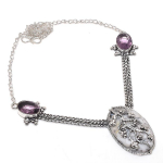 Natural Dendrite Opal, Amethyst 925 Sterling Silver Jewelry Necklace 18 s9h85