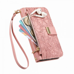 Telefonikott-rahakott 6 kaardipesa, lukuga m&uuml;nditasku, alus k&auml;ed-vabaks vaatamiseks ja randmerihm, lilleline disain iPhone / Samsung jaoks Samsung A26 5G roosa