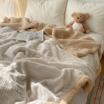 Jacquard rabbit plush lambskin blanket solid color warm casual blanket skin-friendly lunch break single blanket 70x100cm roheline