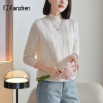 Fanzhen Women's 100% Wool Thick Half-High Collar Knit Sweater XL