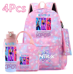 4 tk/komplekt KPOP tr&uuml;kitud seljakott k&auml;ekott pliiatsikott koos 750 ml veepudeliga teismelisele poisile t&uuml;drukule suure mahutavusega raamatukott koolikott joogitops