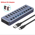 Toitega USB-jaotur 10 pordiga Pistikupesa mitme USB 3.0 pordiga Pistik L&uuml;litusklahviga Dokk Pikendusjuhe Adapter s&uuml;learvutile 10-IN-1 without EU Adapter hall v&auml;rv