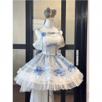 Suvine Jaapani stiilis Kawaii Lolita kleit Naistele Peo Vintage Magus Pitsist Vibu S&uuml;nnip&auml;evadele Koogikleidid Harajuku Y2k Sidumiskleit L sinine
