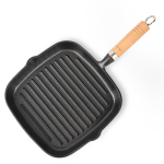 Malmist 7,4/9,1/9,25-tollised grillpannid tilaga, ruudukujulised pannid puust k&auml;epidemega, grillplaat sise- ja v&auml;listingimusteks black