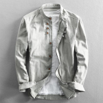 Meeste linane puuvillane s&auml;rgi krae pikkade varrukatega, &uuml;hev&auml;rvilised meeste vabaaja hingavad klassikalised topid 7XL hall