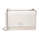 Calvin Klein Minimalistlik metallpandlaga kettklapiga litsinahast tekstuuriga k&auml;ekott &otilde;lakott crossbody kott Naiste kotid Helebeež DH2806-111 Ecru