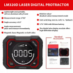 UNI-T LM320D LM320E LM320F Magnetiline Inclinomeeter - Digitaalne tasapind Nurgam&otilde;&otilde;tja 4 * 90 Kraadi Joonlaua Nurgaotsijaga Inclinometro