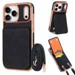 Ristkorraldusega Litchi-mustriga Kaardikott Rippuva N&ouml;&ouml;riga Telefonikate iPhone 17 Pro Max 16 Plus 15 14 13 jaoks Pika N&ouml;&ouml;riga Jalatugi Kate iPhone 15 must