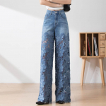 pitsist lapitehnika suurematele m&otilde;&otilde;tudele Vintage lilleline k&otilde;rge v&ouml;&ouml;koht vabaaja l&otilde;tv pikad Naiste kevad suvi s&uuml;gis teksad denim laia s&auml;&auml;rega p&uuml;ksid S