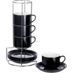 3-untsised espressotassid, komplekt 4 tk, v&auml;ikesed virnastatavad kohvitassid alustasside, lusikate ja metallist alusega, keraamilised demitasse tassid 3OZ must