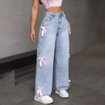Street Girl Bow Washed Teksad Lahtised sirged laiad p&uuml;ksid S gray
