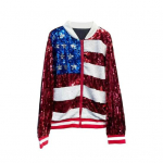Naiste litritega jakk USA. Lipp Punane Sinine Valge Glitter Lukuga Mantel Vabaaja Pikkade Varrukatega V&auml;rviplokk Pusakampsun &Uuml;laosa L