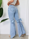 Naiste Laiad Jeansid Vintage K&otilde;rge V&ouml;&ouml;koht Kellukujulised Denim P&uuml;ksid K&uuml;ljel Lindi Voolitud Detailiga S sinine