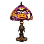 Halloweeni laualamp vitraažvarjundiga, millel on k&otilde;rvitsa, kummituse, nahkhiire ja luukere alus, vaikskulptuur, dekoratiivne valgusti koduks One Size