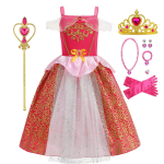 T&uuml;druk printsessi kleit Vestidos Auroro Cosplay kost&uuml;&uuml;m Laste Halloweeni Cosplay S&uuml;nnip&auml;evapeo Vestido R&otilde;ivad 2-10 aastat 5-6T(130) red
