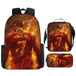 Cristiano Ronaldo Tr&uuml;kitud Laste Koolikoti Komplekt Poistele T&uuml;drukutele 3-osaline Oxfordi Kangast Seljakott L&otilde;unakarbi ja Pennikarbiga Backpack